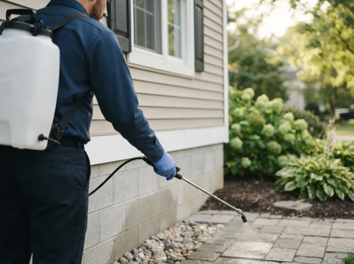Pest control technician inspecting a home in East Fairfield, VT